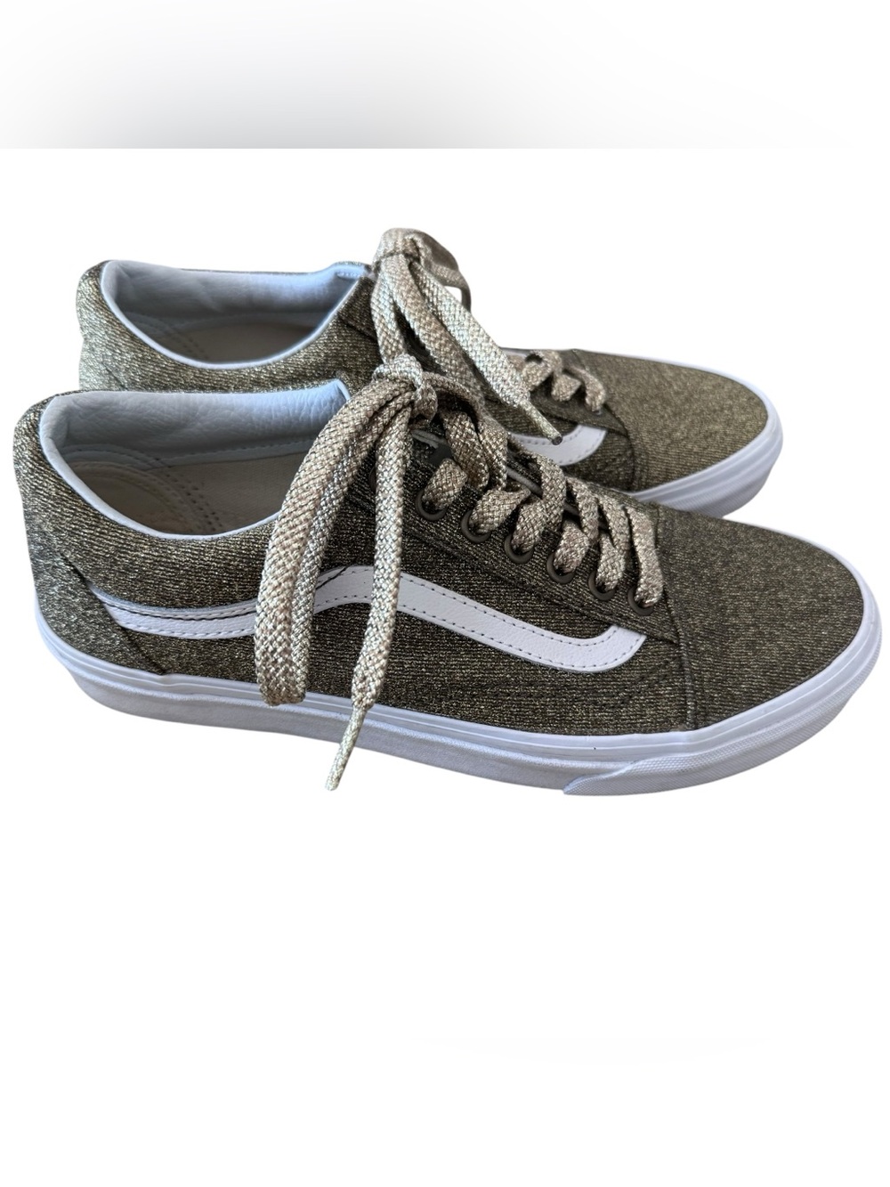 Vans Unisex Old Skool Lace-Up Sneakers in Gold Glitter Size 9 Mens 7.5 - Picture 5 of 10